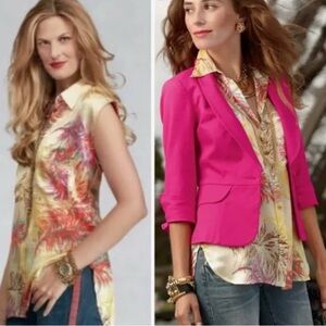 CABI CHAMPAGNE BEIGE SLEEVELESS SILK BUTTON DOWN TUNIC TOP BLOUSE SIZE M